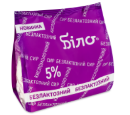 Сир кисломолочний БІЛО безлактозний 5% пакет, 350г